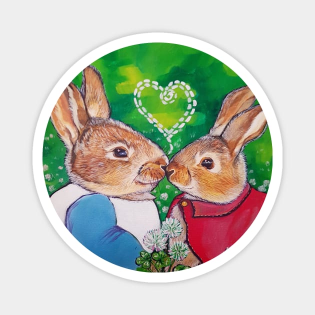 Bunnies Rabbits bunny hug Magnet by StephaniePerryArt